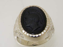 Load image into Gallery viewer, Solid 925 Sterling Silver Onyx Intaglio Centurions Head Mens Mans Signet Ring - Size 9.5 - Sizes 6 to 13
