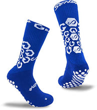 Load image into Gallery viewer, SENDA Gravity Performance Grip Socks with Non-Slip Technology, Soccer, Running, Basketball, Crew Length, Blue/White, Medium (US Men 5-8, Women 6-9)
