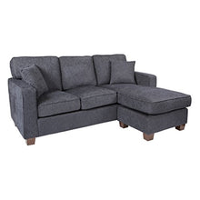 Load image into Gallery viewer, OSP Home Furnishings Russell Reversible Sectional Sofa with 2 Pillows and Coffee Finished Legs, Navy
