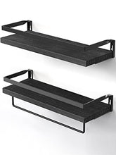 Load image into Gallery viewer, AMADA HOMEFURNISHING Wall Shelves, Floating Shelves for Bathroom, Kitchen, Bedroom, Bathroom Shelf with Towel Bar, Set of 2 Black-AMFS01B
