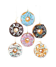Load image into Gallery viewer, Foam Donuts Ornaments, 6 Assorted - 2 Each Chocolate and Vanilla and 1 Each Blue and Pink
