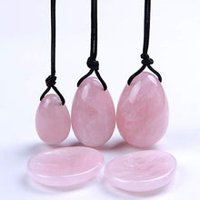 Load image into Gallery viewer, Banshren 5 Piece Rose Quartz Healing Crystals Set, 3 Rose Crystal Quartz Drilled Eggs in Graduated Sizes for Kegel Exercise or Vaginal Training (Small, Medium, Large) &amp; 2 Worry Stones for Meditation
