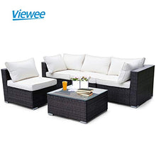 Load image into Gallery viewer, Viewee 5-Pieces Outdoor Patio Furniture Sets Rattan Wicker Patio Sofa with 2 Corner Chairs&amp; 2 Armless Chair &amp;1 Glass Top Patio Table
