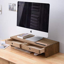 Load image into Gallery viewer, Kirigen Wood Monitor Stand with 2 Drawers - Computer Arm Riser Desk Storage Organizer,Speaker TV Laptop Printer Stand with Pen Slot and Cable Management,Dark Brown Desktop Shelf for Office DBR-2PMJ

