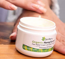 Load image into Gallery viewer, Organic Hemp Pain Relief Cream Large (4 oz) Value Size by ZenRenu - MSM Turmeric Arnica - Made in USA Premium Hemp Extract &amp; Hemp Oil for Pain Relief
