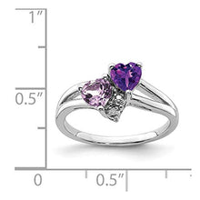 Load image into Gallery viewer, White Sterling Silver Ring Band Gemstone Amethyst Heart Purple Rose de France, Diamond Round
