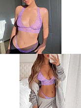 Load image into Gallery viewer, Kaei&amp;Shi Sexy Bra and Panty Sets,Plunge Scalloped Floral Lace Lingerie for Women,Halter Racerback Bralette Matching Two Piece Lingerie Set Boudoir Purple Large
