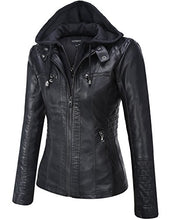 Load image into Gallery viewer, Tanming Women's Womens Hooded Faux Leather Jackets (Large, Black)
