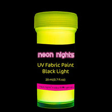 Load image into Gallery viewer, Fabric &amp; Textile UV Paint Set | Set of 8 Neon Black Light Glow Paints | Fluorescent Clothing Colors | Glowing Fabric Paints
