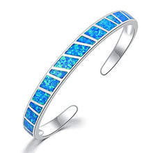 Load image into Gallery viewer, Womens Cuff Bracelet-Blue Opal Bangle Bracelets White Gold Plated Hypoallergenic Birthstone Bracelets Ladies Gemstone Bangle Bracelet
