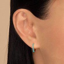 Load image into Gallery viewer, Natural Turquoise Earrings, Huggie Earrings, 14k Solid Gold 10MM Turquoise Huggie Hoop Earrings Micro Pave, December Birthstone, Evil Eye Stone, Protection Stone, Perfect For Everyday Use Gift For Her
