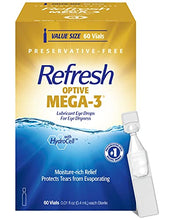 Load image into Gallery viewer, Refresh Optive Mega-3 Lubricant Eye Drops, Preservative-Free, 0.01 Fl Oz Single-Use Containers, 60 Count
