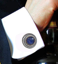 Load image into Gallery viewer, Men's Cufflinks Handmade Antique Style Sterling Silver Set With Rare Blue Natural Kyanite Gemstone A Priceless Gift
