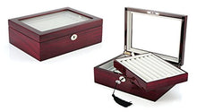 Load image into Gallery viewer, Large Cufflinks Box Storage Case | Mahogany Double Layer Cufflinks Lapel Pins Ring Holder | Double Decker Jewelry Cufflink Display Organizer with Glossy Piano Finish

