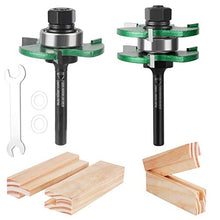 Load image into Gallery viewer, KOWOOD Pro Tongue and Groove Set of 2 Pieces 1/4 Inch Shank Router Bit Set 3 Teeth Adjustable T Shape Wood Milling Cutter
