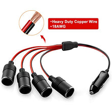 Load image into Gallery viewer, Electop 1 to 4 Car Cigarette Lighter Splitter Adapter Power Charger Port, 12V 24V Plug Socket Adapter 4-Way Splitter, 12 inch Cigarette Lighter Extension Cord Cable 18AWG with 20A Fuse
