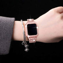 Load image into Gallery viewer, Falandi for Bling Rose Gold Apple Watch Band with Case 38mm iWatch Series 5/4/3/2/1, Dressy Diamond Rhinestone Jewelry Metal Bracelet Adjustable Wristband, Pink

