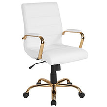 Load image into Gallery viewer, Flash Furniture Mid-Back White LeatherSoft Executive Swivel Office Chair with Gold Frame and Arms
