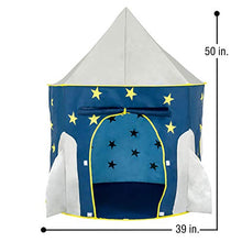 Load image into Gallery viewer, FoxPrint Rocket Ship Tent - Space Themed Pretend Play Tent - Space Play House - Spaceship Tent for Kids - Foldable Pop Up Star Play Tent Blue
