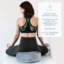 Load image into Gallery viewer, Buckwheat Meditation Cushion Round Zafu Yoga Pillow - Zafu Meditation Cushion Velvet with Zippered Organic Cotton Liner to Add or Remove Hulls | Machine Washable - Free Carry Bag (Celestite Crystal)
