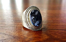 Load image into Gallery viewer, Snowflake Obsidian Silver Ring, 925 Sterling Silver, Cab Oval, Bohemian, Gypsy, Statement Ring, Natural Gemstone, Unique Gift, Woman's Jewelry, Mother's Day Gift Ring
