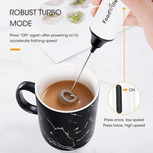 Load image into Gallery viewer, FoodVille MF05 Rechargeable Milk Frother USB Charging Handheld Foam Maker with Balloon Whisk, 16 Pcs Latte Art Templates, Stainless Steel Stand for Cappuccino, Latte, Protein Powder
