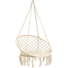 Load image into Gallery viewer, Best Choice Products Handwoven Cotton Macramé Hammock Hanging Chair Swing for Indoor &amp; Outdoor Use w/Backrest, Fringe Tassels, 265 Pound Capacity - Beige
