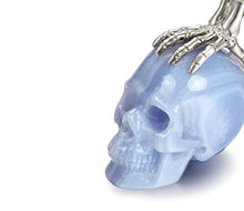 Load image into Gallery viewer, Skullis Necklace of Blue Lace Agate Carved Crystal Skull and Silver Bones Pendant for Men and Women, 925 Sterling Silver Chain,Skull Jewelry.
