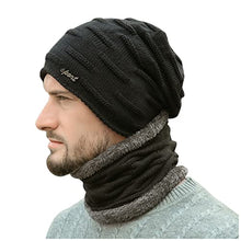 Load image into Gallery viewer, BCDlily Fleece Lined Beanie Hats with Scarf Set for Men Women Winter Warm Thick Knitted Hats Skull Cap Neck Warmer (Black)
