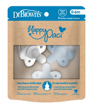 Load image into Gallery viewer, Dr. Brown’s HappyPaci 100% Silicone Pacifier 0-6m, BPA Free, White, Blue, Light Blue 3-Pack
