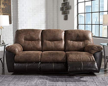 Load image into Gallery viewer, Signature Design by Ashley Follett Faux Leather Manual Pull Tab Reclining Sofa, Two Tone Brown
