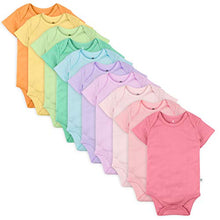 Load image into Gallery viewer, HonestBaby 10-Pack Organic Cotton Short Sleeve Bodysuits, Rainbow Girl, Newborn
