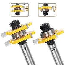Load image into Gallery viewer, TOOLDO Tongue and Groove Router Bit &amp; Reversible Finger Joint Router Bit, Jointing Bit Set 1/2 Inch Shank Set (Pack of 3). Parallel Angle Joint Set, for Hardwood Floor
