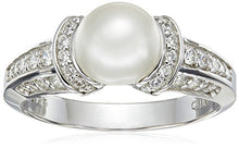 Load image into Gallery viewer, Platinum Plated Sterling Silver Cubic Zirconia Freshwater Cultured Pearl Ring, Size 8
