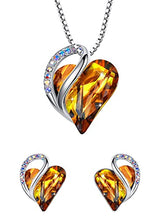 Load image into Gallery viewer, Leafael Infinity Love Crystal Heart Bundle Jewelry Set Amber Brown November Birthstone, Silver-tone
