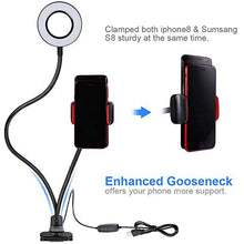 Load image into Gallery viewer, Rovtop Selfie Ring Light Cellphone Holder Ring Light Stand Live Stream Makeup, 3 Light Modes 10-Level Brightness 360 Rotating for iPhone Android Cell Phone, Black

