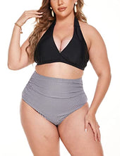 Load image into Gallery viewer, IN'VOLAND Women Plus Size V Neck Bikini High Waist Halter Two Piece Swimsuit Sporty Tummy Control Bathing Suit
