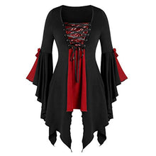 Load image into Gallery viewer, Aniywn Plus Size Womens Halloween Tops, Flare Long Sleeve Sequined Lace Up Gothic Costume Tunic Tee Shirt Red
