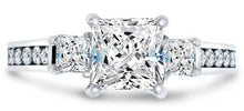 Load image into Gallery viewer, Size 4 - Solid 925 Sterling Silver CZ Cubic Zirconia 3 Three Stone Engagement Ring - Princess Cut Solitaire with Round Side Stones (1.75cttw, 1.5ct. Center) - with Elegant Ring Box
