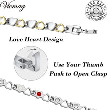 Load image into Gallery viewer, Vicmag Magnetic Bracelet for Women Arthritis Joint Titanium Steel Magnet Therapy Brasalete Pain Relief 3500 Gauss Magnets, Health Healing Jewelry Gift with Adjustment Tool (Silver &amp; Gold &amp; 4 Elements)
