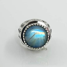 Load image into Gallery viewer, Rainbow Moonstone Mens Ring - Men's Rainbow Moonstone Wedding Ring - Natural Moonstone Ring - Moonstone Jewelry - June Birthstone Ring - Heavy Silver Signet Ring - Ring For Him
