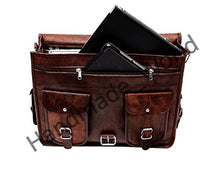 Load image into Gallery viewer, Handmade World Leather Messenger Bag 16 Inch Brown Air cabin Briefcase Leather Cross body Shoulder Large Laptop School bag (12" X 16")
