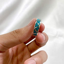 Load image into Gallery viewer, Southwestern Style Turquoise Gemstone Wedding Band Sterling Silver Unisex Ring Size 9
