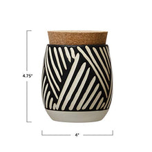Load image into Gallery viewer, Creative Co-Op Debossed Stoneware Pattern &amp; Cork Lid, Black Canister

