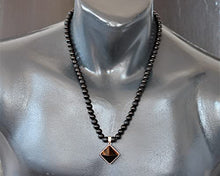 Load image into Gallery viewer, ElisaJewelryArt - Natural Pyramid Tiger Eye Pendant Necklace Black Onyx Beaded Necklace Genuine Gemstone Anxiety Stone Clasp Closure Necklace Unisex Necklace (Tiger Eye)
