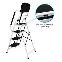 Load image into Gallery viewer, charaHOME 4 Step Ladder Step Stool 500 lb Capacity Folding Portable Ladder Steel Frame with Safety Side Handrails Non-Slip Wide Pedal Kitchen and Home Stepladder with Attachable Tool Bag
