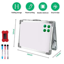 Load image into Gallery viewer, FDAUY Small Dry Erase Board, Magnetic White Board for Kids and Students Portable Mini Whiteboard Easel with Markers Magnets Double-Sided Foldable Desktop Memo Board for School Home Office (16" x 12")
