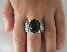 Load image into Gallery viewer, Black Onyx Triple Moon Ring, handmade jewelry wiccan pagan wicca goddess witch witchcraft gothic
