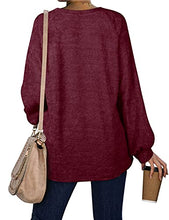 Load image into Gallery viewer, OFEEFAN Oversized Pullover Chenille Sweaters for Women Crewneck Balloon Sleeve Wine Red Size L
