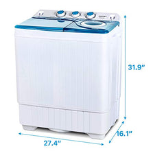 Load image into Gallery viewer, KUPPET Compact Twin Tub Portable Mini Washing Machine 26lbs Capacity, Washer(18lbs)&amp;Spiner(8lbs)/Built-in Drain Pump/Semi-Automatic (White&amp;Blue)
